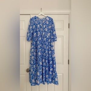 Pink City Prints blue and white floral block print dress size M/L